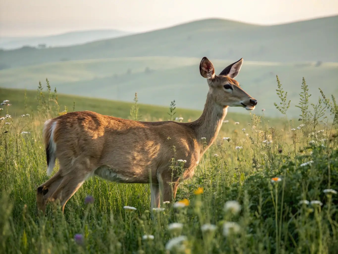 A photograph showcasing a healthy deer in its natural habitat within the Thiezac region, symbolizing the success of sustainable wildlife management practices.